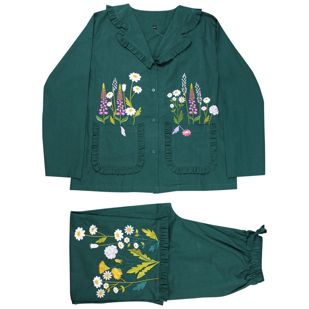 Floral Embroidered Cotton Pyjamas