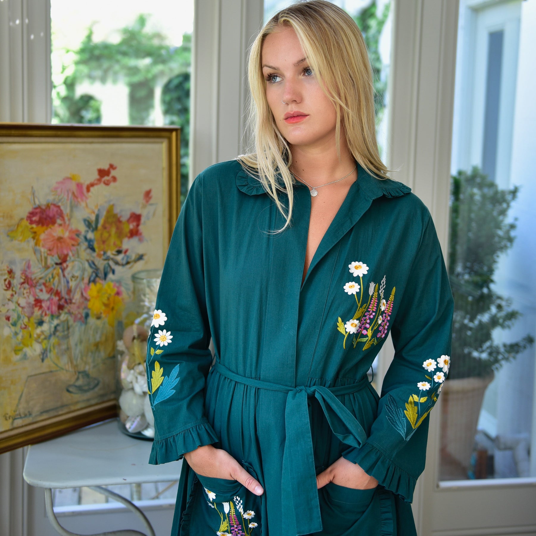 Floral Embroidered Dressing Gown