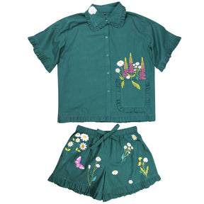 Floral Embroidered Short Pyjama Set
