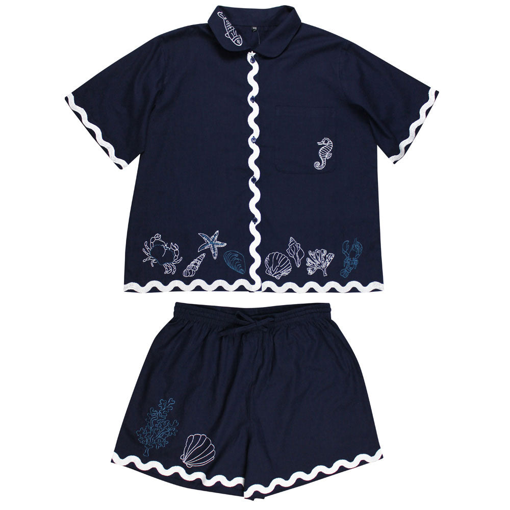 Seashell Embroidered Short Pyjama Set