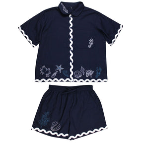 Seashell Embroidered Short Pyjama Set