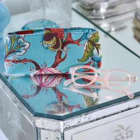 Teal Exotic Flower Print Padded Glasses Case