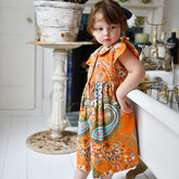 Orange Paisley Button Down Dress With Peter Pan Collar