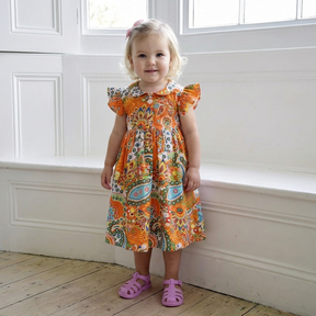 Orange Paisley Button Down Dress With Peter Pan Collar