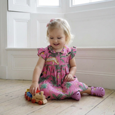 Pink Safari Button Down Dress With Peter Pan Collar