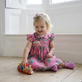 Pink Safari Button Down Dress With Peter Pan Collar