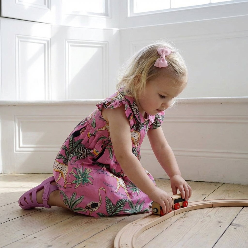 Pink Safari Button Down Dress With Peter Pan Collar