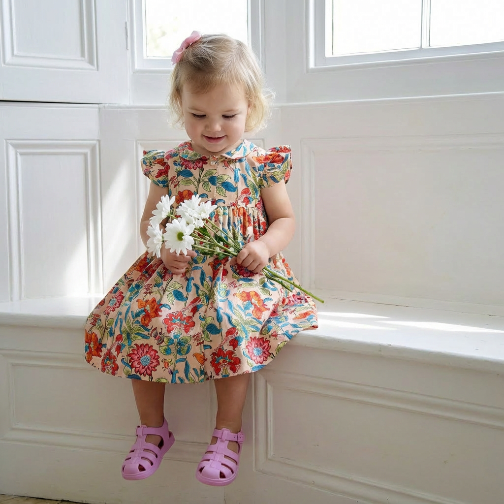 Floral Garden Button Down Dress With Peter Pan Collar