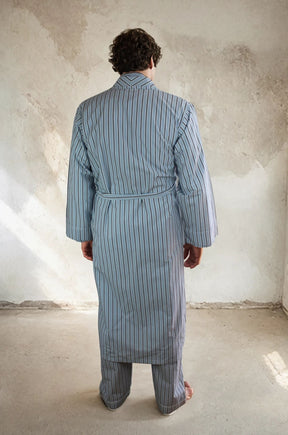 Men’s Sky Blue, Navy & White Stripe Dressing Gown
