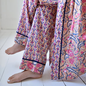 Apricot, Navy & Persian Red Mixed Block Print Dressing Gown