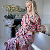 Apricot, Navy & Persian Red Mixed Block Print Dressing Gown