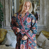 Pine Green, Red, Pink & Mustard Block Print Dressing Gown