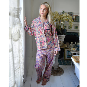 Apricot, Navy & Persian Red Mixed Block Print Pyjamas