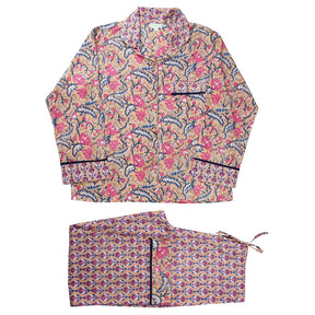 Apricot, Navy & Persian Red Mixed Block Print Pyjamas
