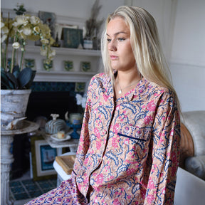 Apricot, Navy & Persian Red Mixed Block Print Pyjamas