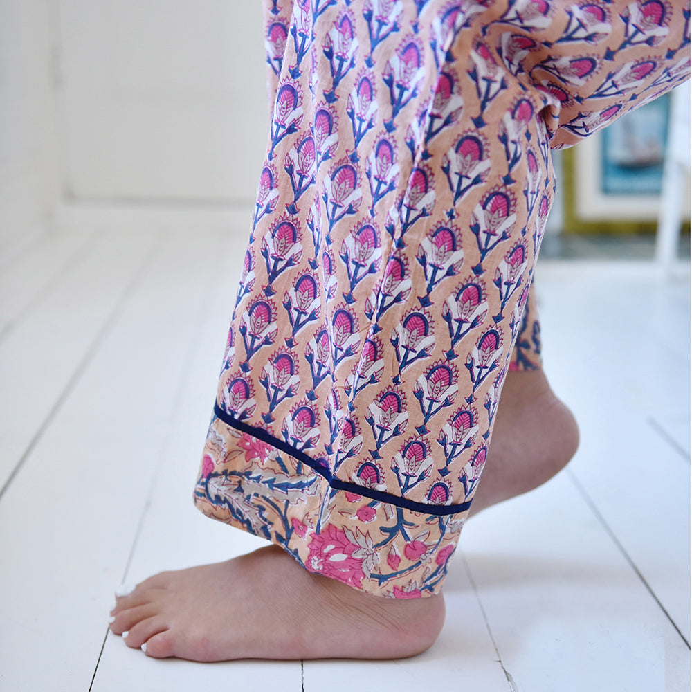 Apricot, Navy & Persian Red Mixed Block Print Pyjamas