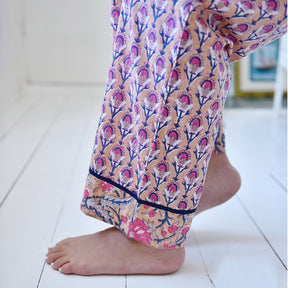 Apricot, Navy & Persian Red Mixed Block Print Pyjamas