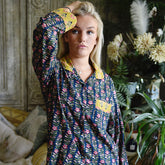 Navy Blue & Pink Lily Vertical Block Print Pyjamas