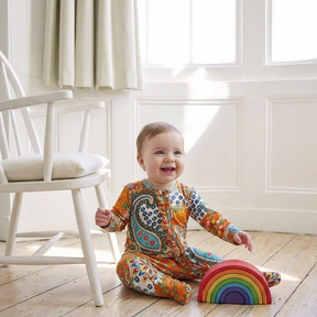 Orange Paisley Jumpsuit With Zip