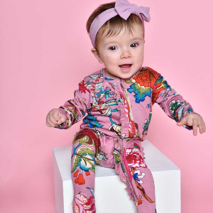 Dusky Pink Exotic Flower Jumpsuit With Zip