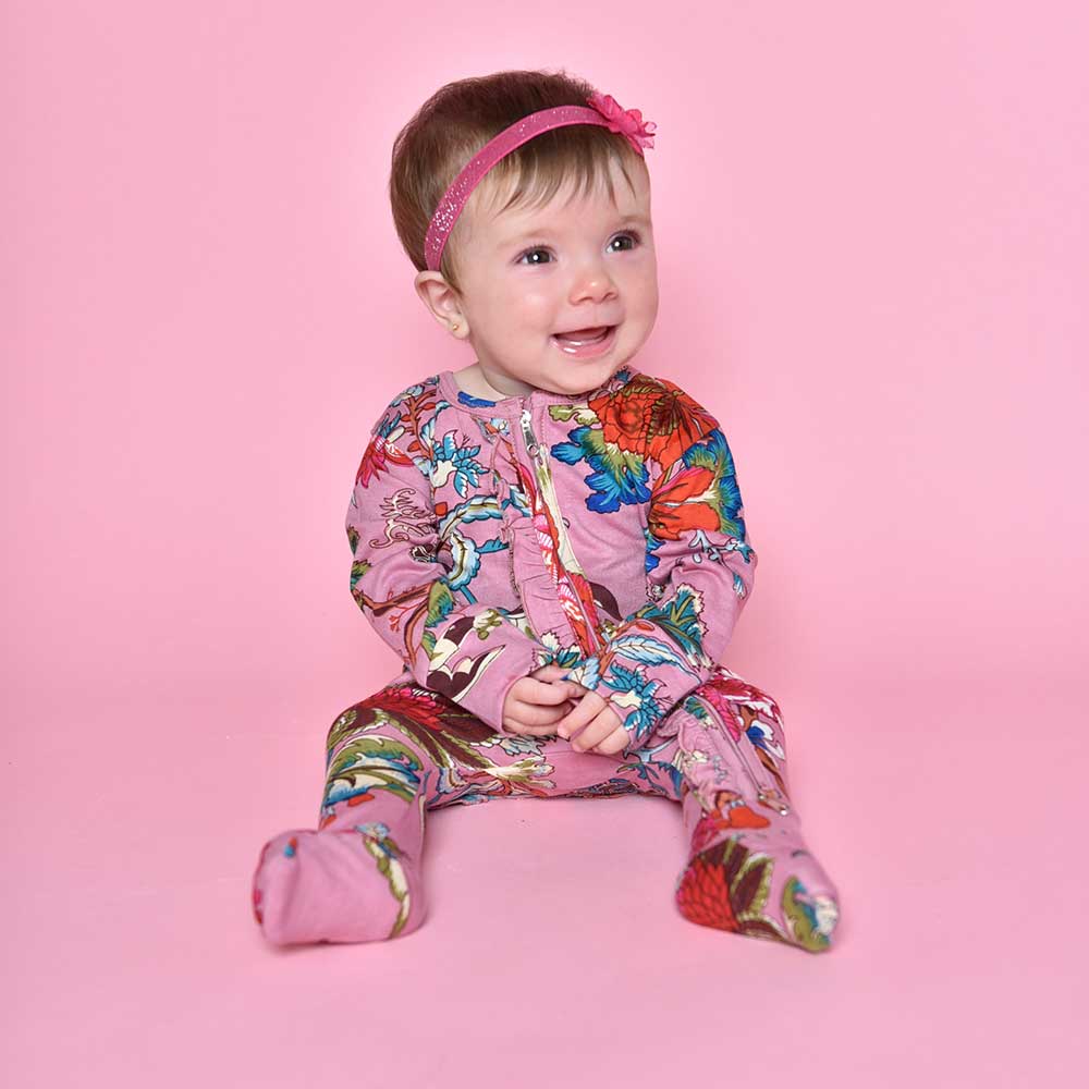 Dusky Pink Exotic Flower Jumpsuit With Zip