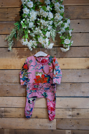 Dusky Pink Exotic Flower Jumpsuit With Zip