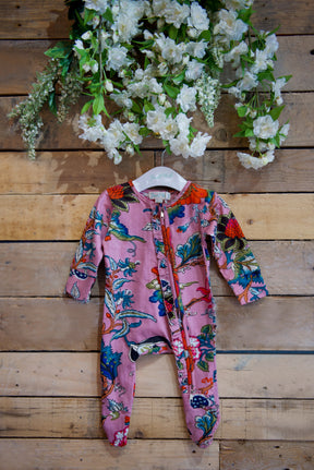 Dusky Pink Exotic Flower Jumpsuit With Zip