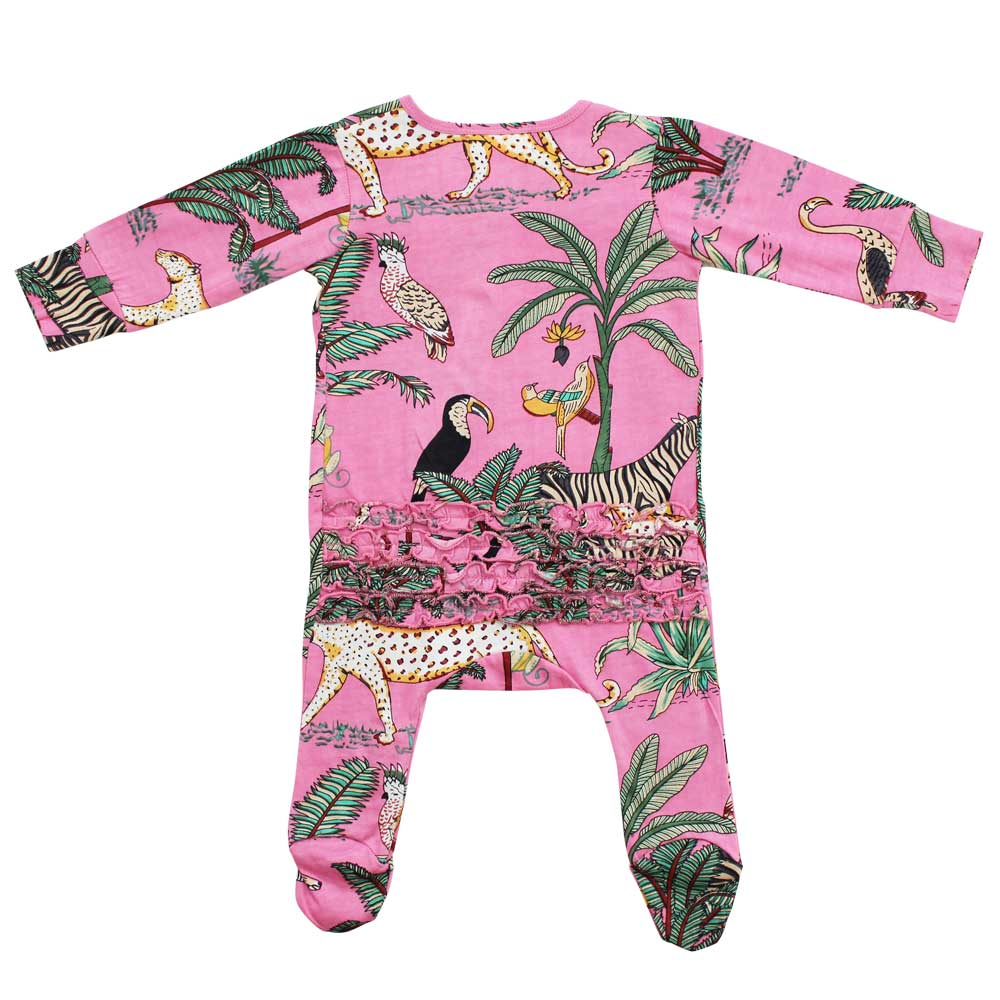 Pink Safari Baby Jumpsuit With Zip