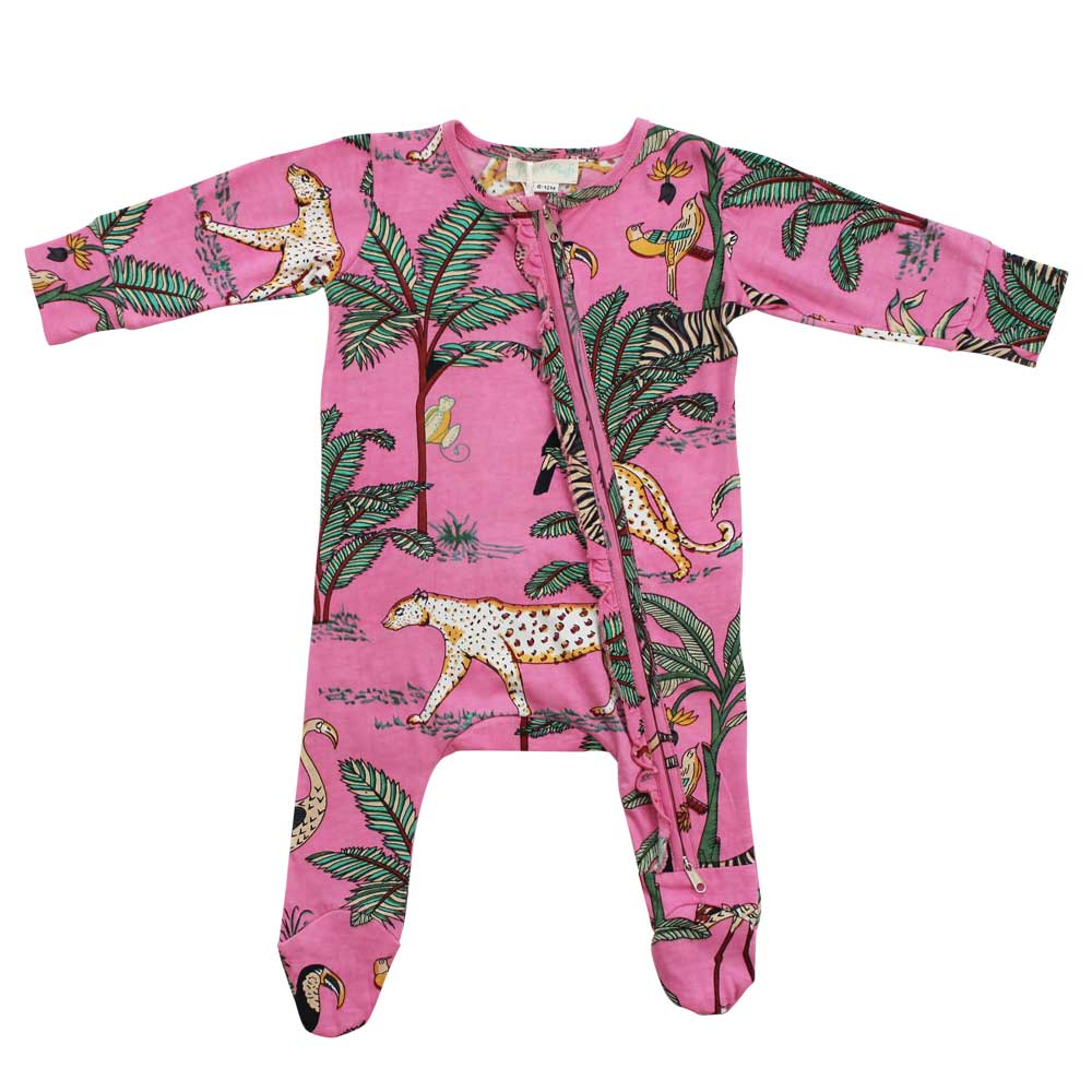 Pink Safari Baby Jumpsuit With Zip