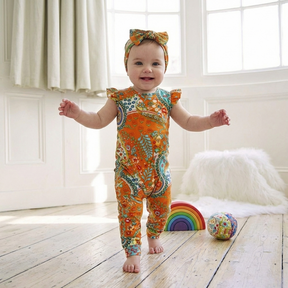 Orange Paisley Short Sleeve Jumpsuit