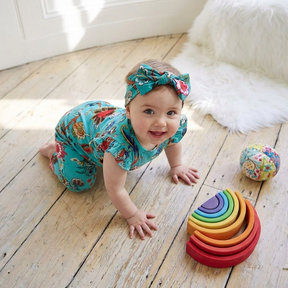 Teal Exotic Flower Short Sleeve Jumpsuit