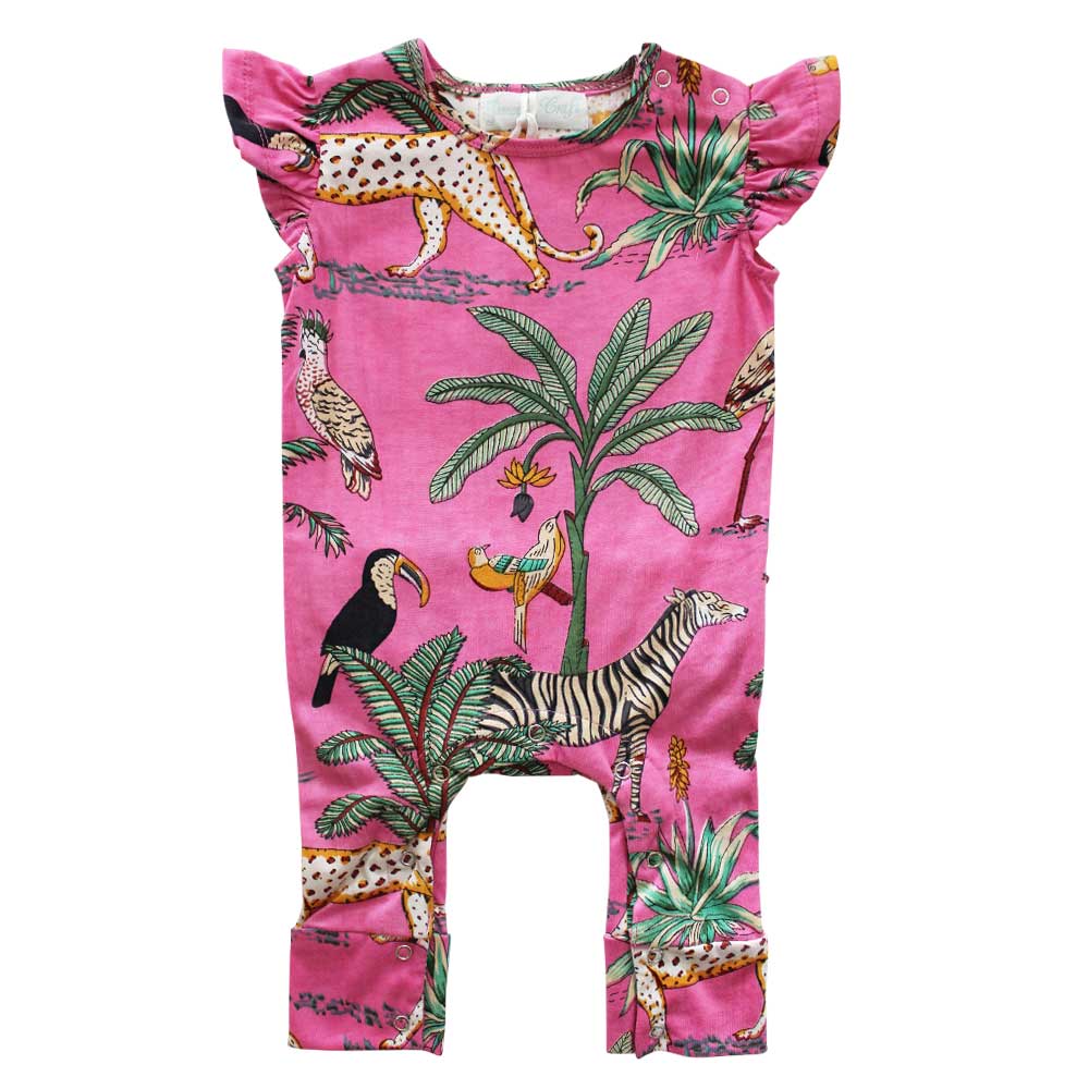 Pink Safari Short Sleeve Jumpsuit