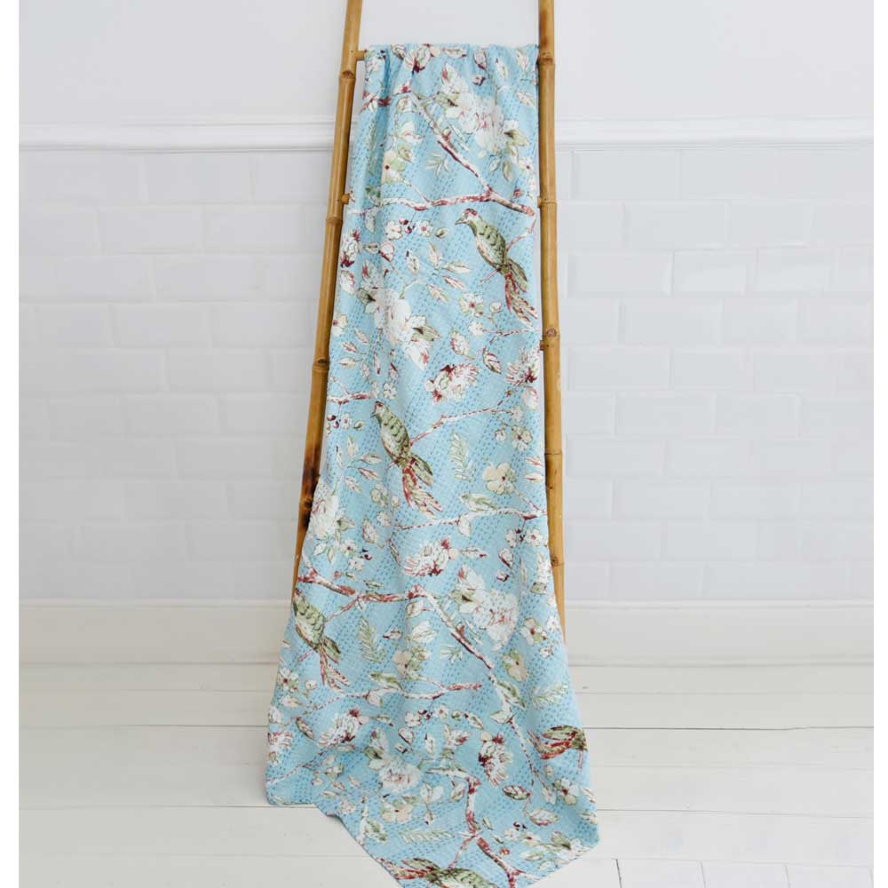 Blue Blossom Print Kantha Throw