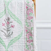 Floral Pink Palms Kantha Throw