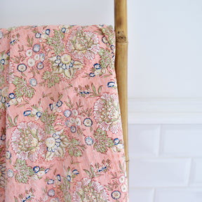 Peach & Green Floral Print Kantha Throw
