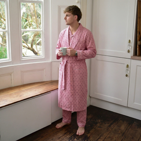 Men’s Red Stripe With Blue Fleck Dressing Gown
