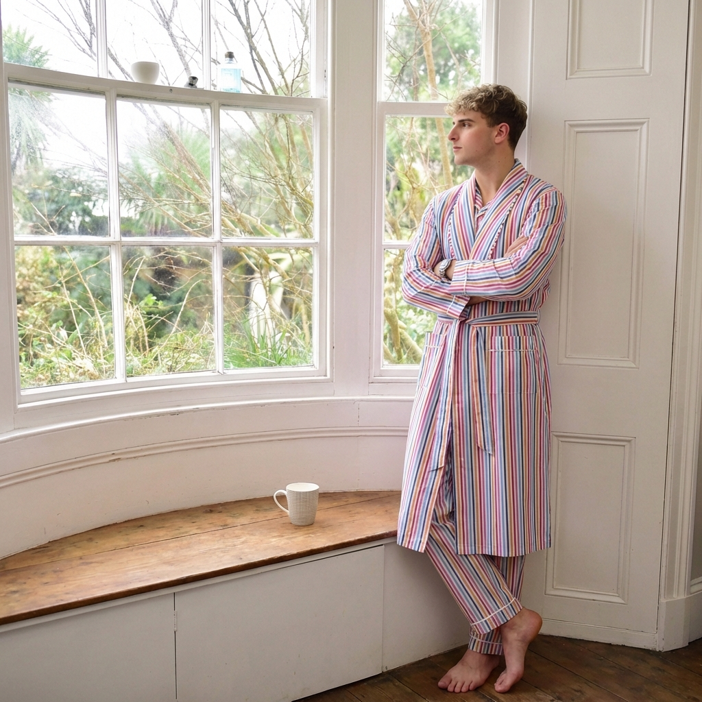 Men’s ‘Frank’ Multi Coloured Stripe Dressing Gown