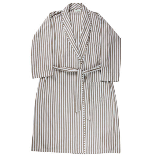 Men’s ‘Samuel’ Tan & White Stripe Dressing Gown