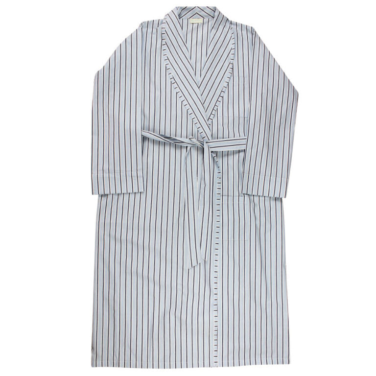 Men’s Sky Blue, Navy & White Stripe Dressing Gown