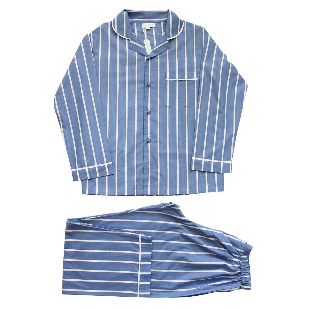 Men’s Blue & White Wide Stripe Pyjamas
