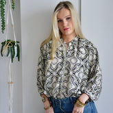White, Black & Gold Arabesque Style Print Viscose Button Down Shirt