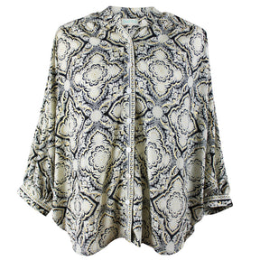 White, Black & Gold Arabesque Style Print Viscose Button Down Shirt