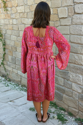 Phoebe - Red & Pink Paisley Baby Doll Dress