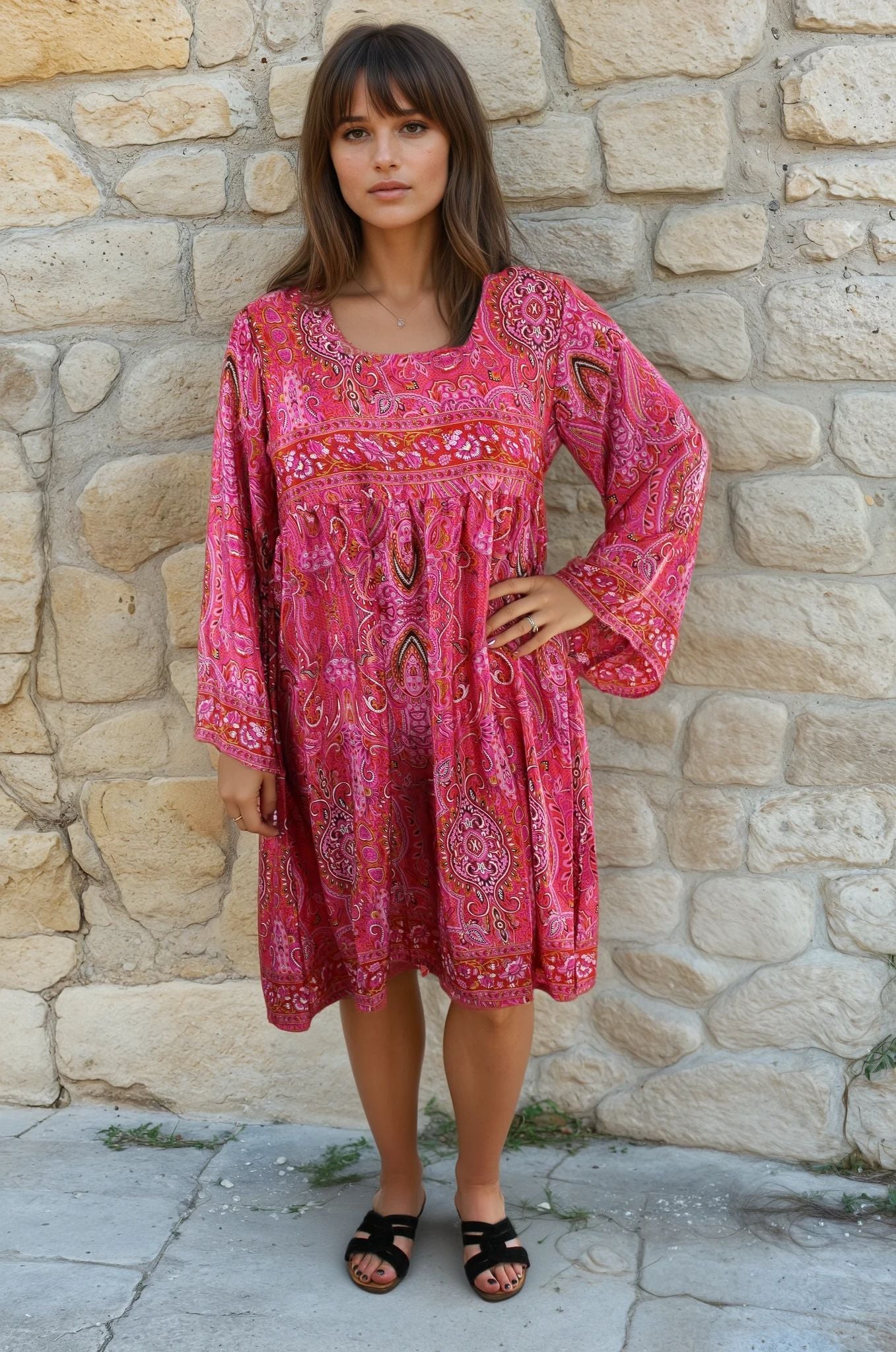 Phoebe - Red & Pink Paisley Baby Doll Dress