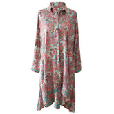 ‘Esme’ Turquoise & Coral Floral Print Viscose Shirt Dress
