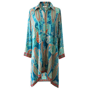 Ella - Turquoise, Orange & Pink Viscose Shirt Dress