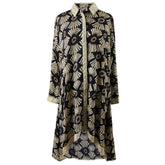 Coco - Black & Gold Fan Print Viscose Shirt Dress