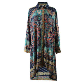 Aya - Navy, Red & Turquoise Viscose Shirt Dress