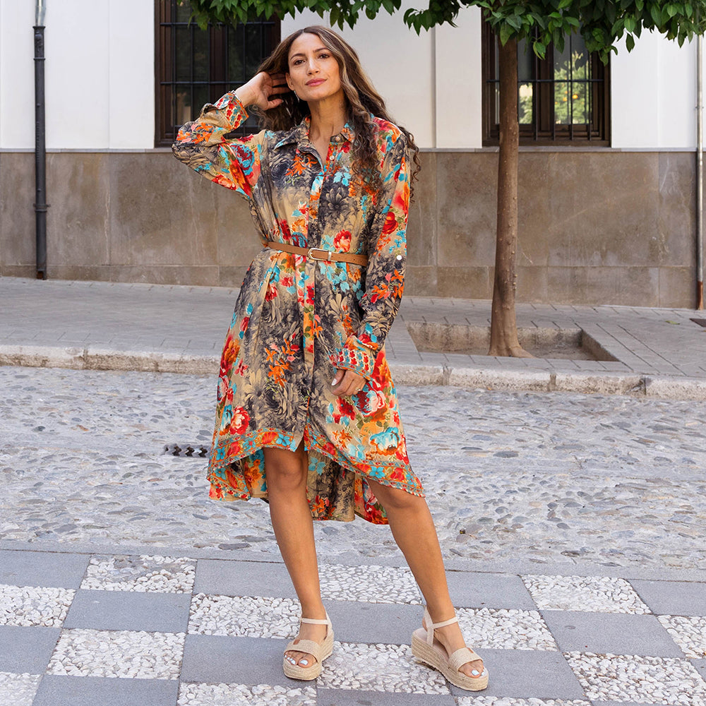 long sleeve colourful dress Hand-Dyed Maxi Dress with Statement Sleeves | 100% Viscose
