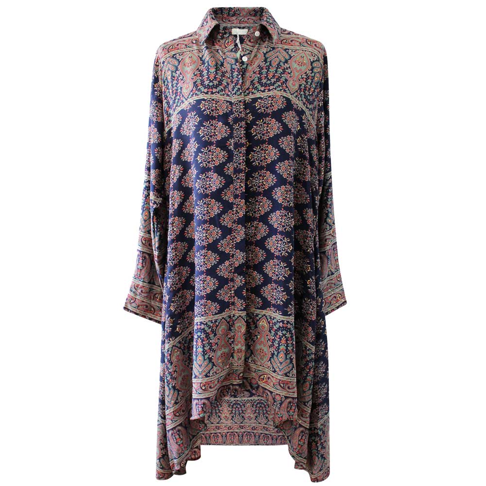 Sasha - Navy Blue & Coral Viscose Shirt Dress Sasha - Navy Blue & Coral Viscose Shirt Dress